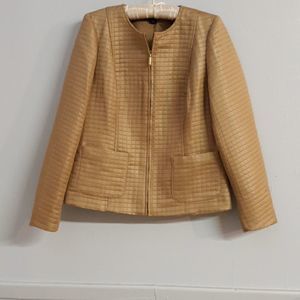 Valerie Stevens Gold Quilted Zip-Front Blazer — Size S